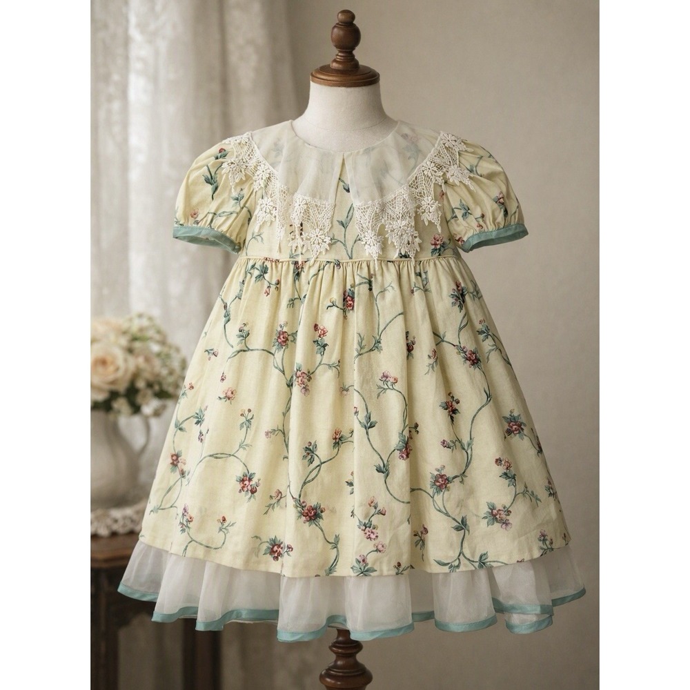 Vintage Floral Lace Puff Sleeve Dress 3T Cottagecore